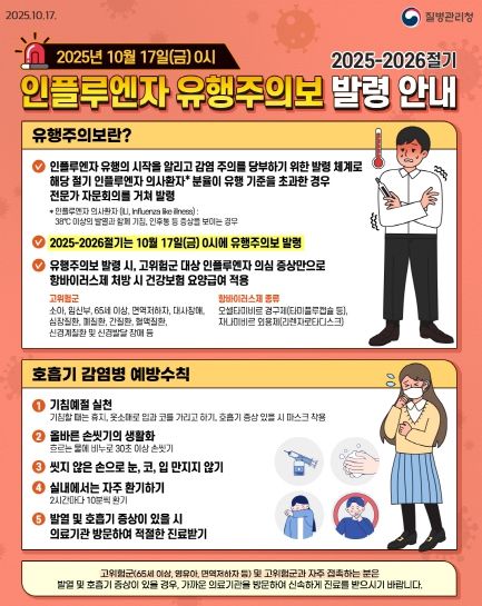 독감 유행주의보 발령 안내 포스터