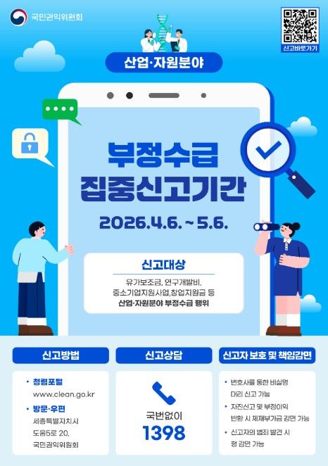 산업·자원분야 부정수급 집중신고기간 포스터